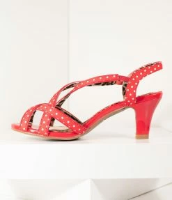 Ellie Shoes Bettie Page Retro Red & White Polka Dot Peep Toe Gracie Heels