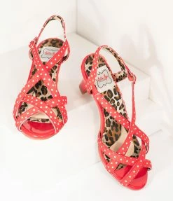 Ellie Shoes Bettie Page Retro Red & White Polka Dot Peep Toe Gracie Heels