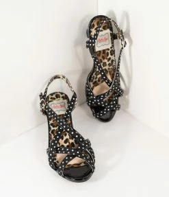 Ellie Shoes Bettie Page Retro Black & White Polka Dot Peep Toe Gracie Heels