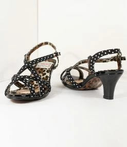 Ellie Shoes Bettie Page Retro Black & White Polka Dot Peep Toe Gracie Heels