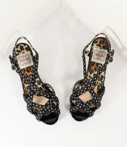 Ellie Shoes Bettie Page Retro Black & White Polka Dot Peep Toe Gracie Heels
