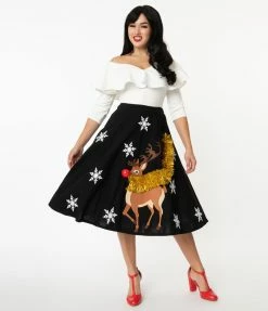 Clothing Unique Vintage Red Nose Reindeer Soda Shop Swing Skirt