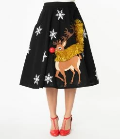 Clothing Unique Vintage Red Nose Reindeer Soda Shop Swing Skirt