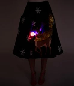Clothing Unique Vintage Red Nose Reindeer Soda Shop Swing Skirt