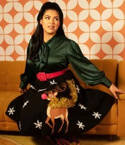 Clothing Unique Vintage Red Nose Reindeer Soda Shop Swing Skirt