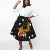 Unique Vintage Plus Size Red Nose Reindeer Soda Shop Swing Skirt