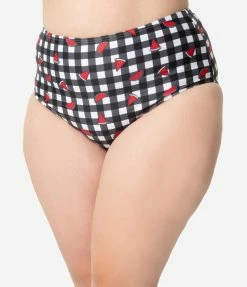 Swimwear Collectif X Playful Promises Black & White Gingham Watermelon Print Swim Bottoms
