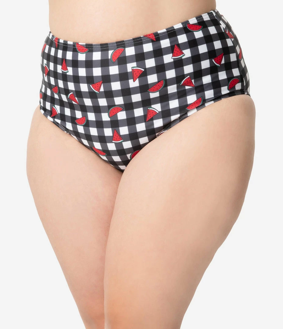 Swimwear Collectif X Playful Promises Black & White Gingham Watermelon Print Swim Bottoms
