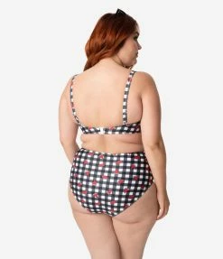 Swimwear Collectif X Playful Promises Black & White Gingham Watermelon Print Swim Bottoms