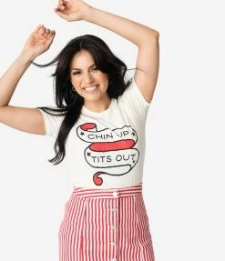 Clothing Unique Vintage Cream Chin Up Tits Out Womens Tee
