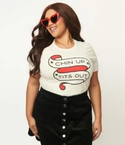 Clothing Unique Vintage Cream Chin Up Tits Out Womens Tee