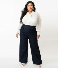 Clothing Unique Vintage Plus Size Blue Denim High Waist Ginger Jeans
