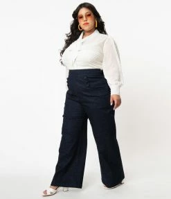 Clothing Unique Vintage Plus Size Blue Denim High Waist Ginger Jeans