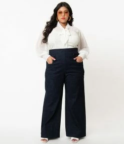 Clothing Unique Vintage Plus Size Blue Denim High Waist Ginger Jeans