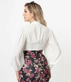 Clothing Unique Vintage White Neck Tie Gwen Blouse