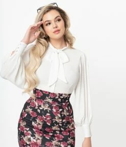 Clothing Unique Vintage White Neck Tie Gwen Blouse