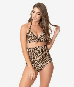 Unique Vintage Leopard Print Monroe High Waist Swim Bottom