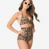 Unique Vintage Leopard Print Monroe Halter Swim Top