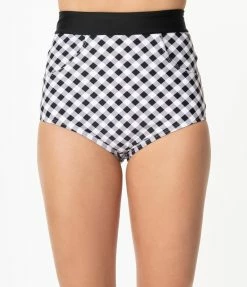 Unique Vintage Mrs. Cooper Black & White Gingham Sailor Swim Shorts Swimwear