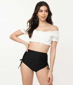 Swimwear Unique Vintage White Ruffle Encinitas Swim Crop Top