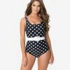 Unique Vintage Black & White Polka Dot Belted Huntington Swimsuit