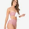 Unique Vintage Red & White Gingham Bow Morro Bikini Bottom