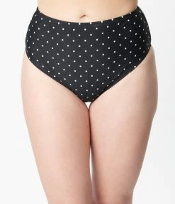 Unique Vintage Black & White Pin Dot Daphne Swim Bottoms