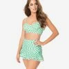 Unique Vintage Style Green & White Gingham Marlene Crop Swim Top Swimwear