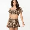 Unique Vintage Leopard Print Ruffled Ramona Swim Top