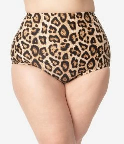 Unique Vintage Plus Size Leopard Print High Waist Louise Swim Bottoms Swimwear