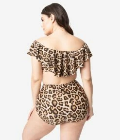Unique Vintage Plus Size Leopard Print High Waist Louise Swim Bottoms Swimwear