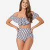 Swimwear Unique Vintage Black & White Gingham High Waist Louise Swim Bottoms