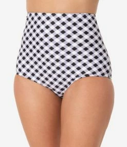 Swimwear Unique Vintage Black & White Gingham High Waist Louise Swim Bottoms