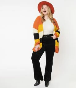 Heimish USA (Rachael) Plus Size Fall Stripe Open Cotton Knit Cardigan