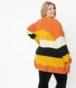 Heimish USA (Rachael) Plus Size Fall Stripe Open Cotton Knit Cardigan
