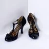 Pleaser Flapper Black Microsuede Button Up T-Strap Heels