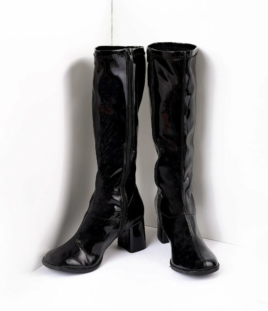 Pleaser Shoes Black Patent Knee High Go Go Boots