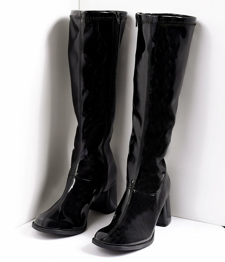 Pleaser Shoes Black Patent Knee High Go Go Boots