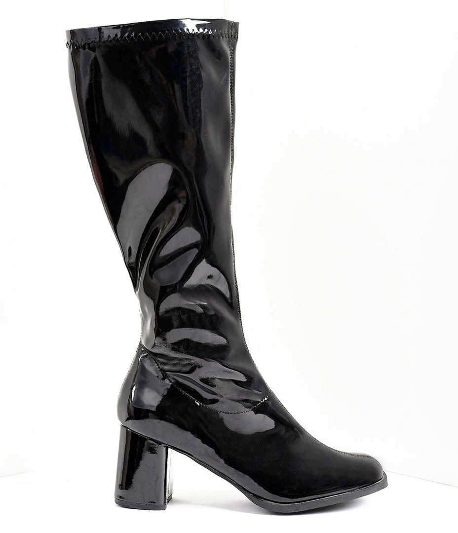 Pleaser Shoes Black Patent Knee High Go Go Boots