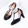 In Touch Footwear Black Pleather Cutout Kimmy T-Strap Heels