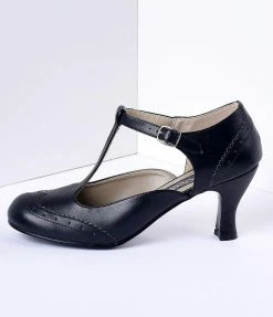 Pleaser Flapper Black T-Strap Mary Jane Heels