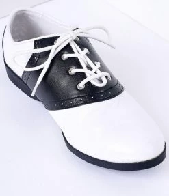 Pleaser Black & White Classic Lace Up Saddle Shoes