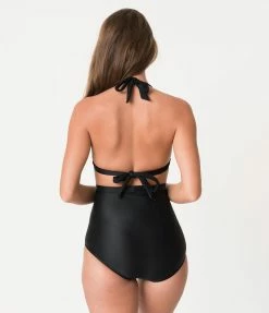 Unique Vintage All Black Monroe High Waist Bikini Bottom Swimwear