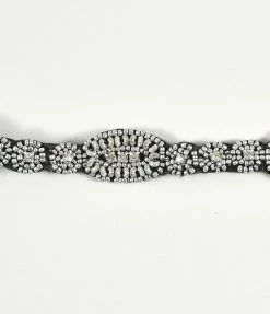Unique Vintage Silver Beaded & Rhinestone Deco Flapper Headband