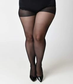 Leg Avenue Inc Plus Size Black Sheer Backseam Pantyhose