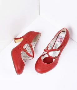 Pleaser Red Faux Leather Detailed Heel