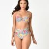 Gossip Swimwear Multicolor Roses Mosaic & Green Stripe Reversible Swim Bottoms
