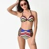 Heat Swimwear Retro Style Multicolor Chevron Arrow T-Back Triangle Bikini Top