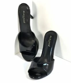Pleaser Shoes Black Patent Leatherette Peep Toe Slip On Heels