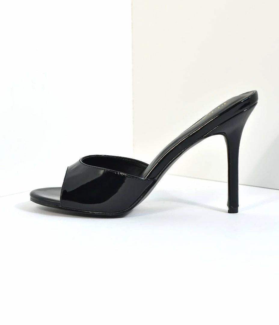 Pleaser Shoes Black Patent Leatherette Peep Toe Slip On Heels